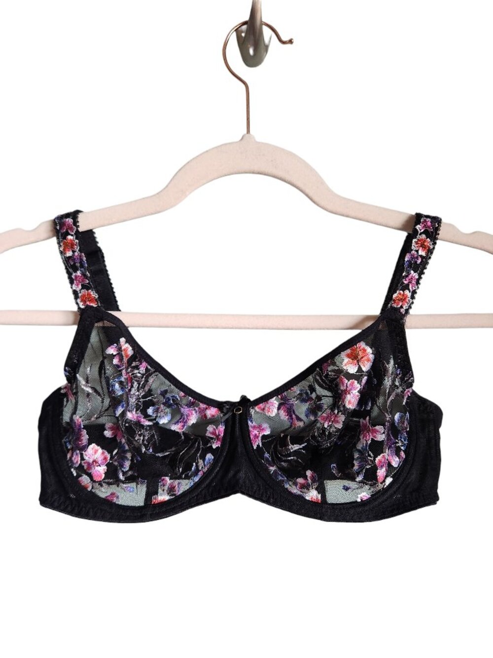 Fantasie Bra 32DD Black Women's Aurelia Mesh Floral Embroidery Balconette Sheer